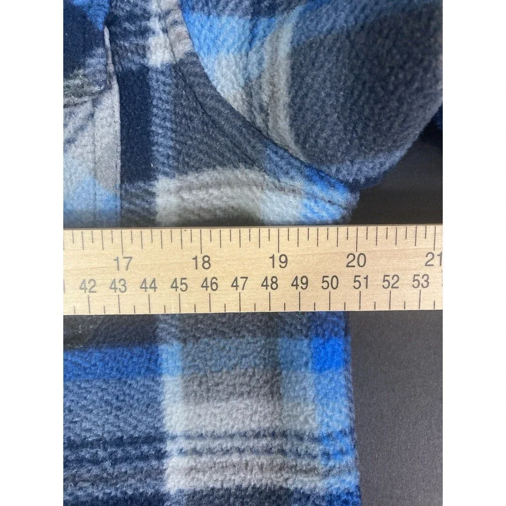 Eddie Bauer Sherpa-Lined Fleece Youth Sz 14/16 Blue Plaid Snap-Up Shacket